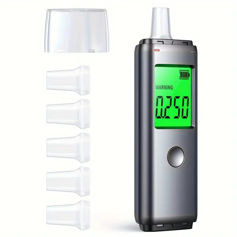 High precision portable breathalyzer with two modes of blowing test. Rechargeable