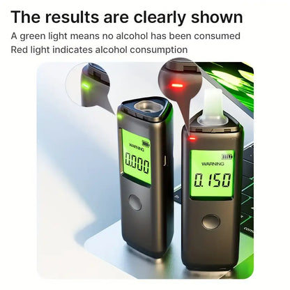 High precision portable breathalyzer with two modes of blowing test. Rechargeable